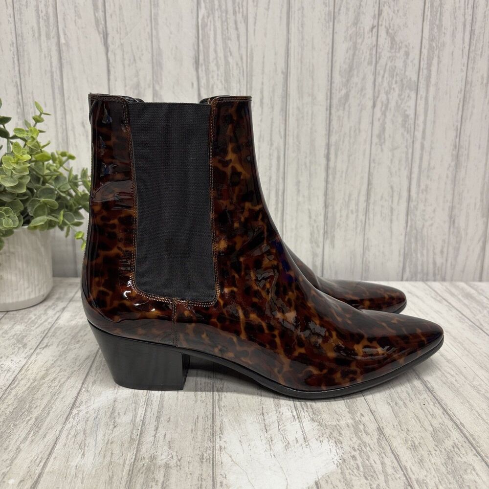Womens Size 41 US 11 Saint Laurent West 45 Patent Leather Tortoise Shell EUC - Picture 1 of 8